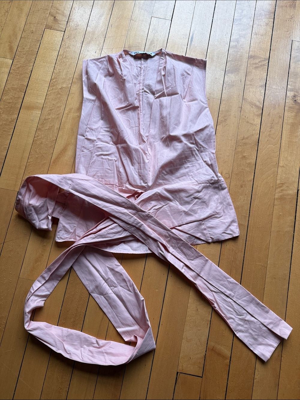 Zara Blush Pink Sleeveless V-Neck Wrap Top with Tie